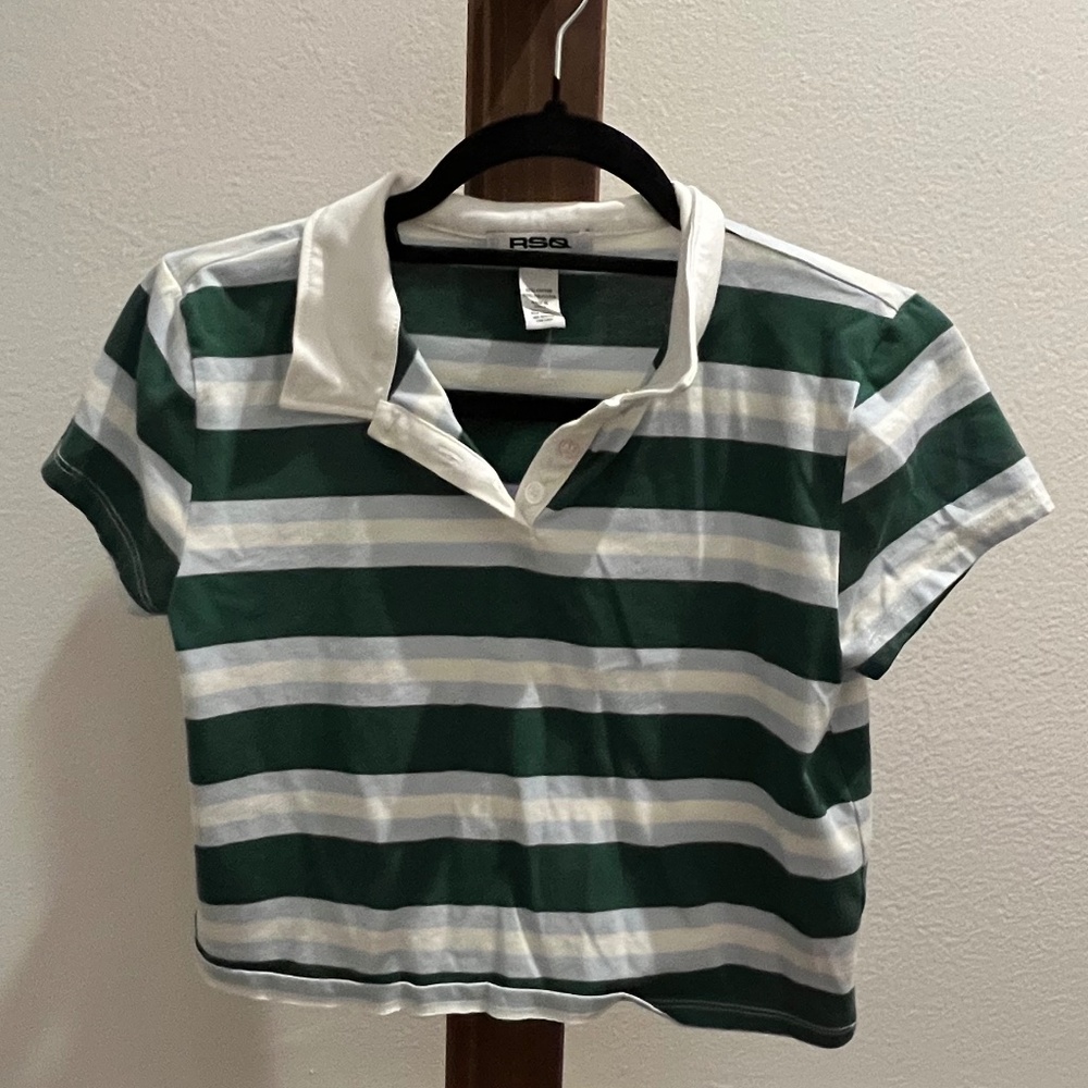 Green, white and light blue girls  polo shirt